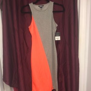 Project Runway Midi Asymmetrical Heather Grey and Orange Dress